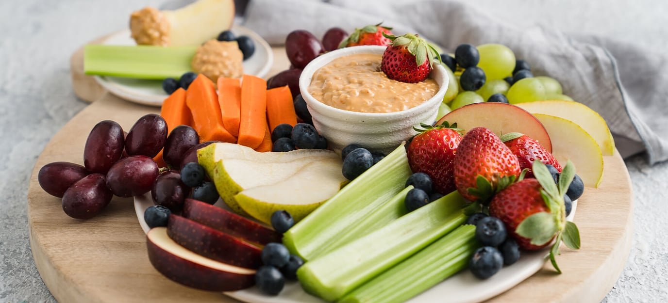 Peanut butter fruit & veggie platter