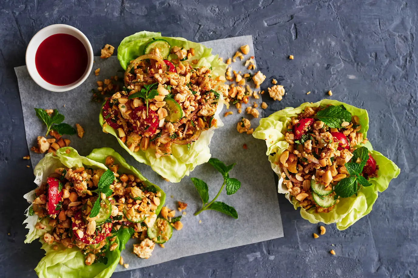 Tofu larb lettuce cups