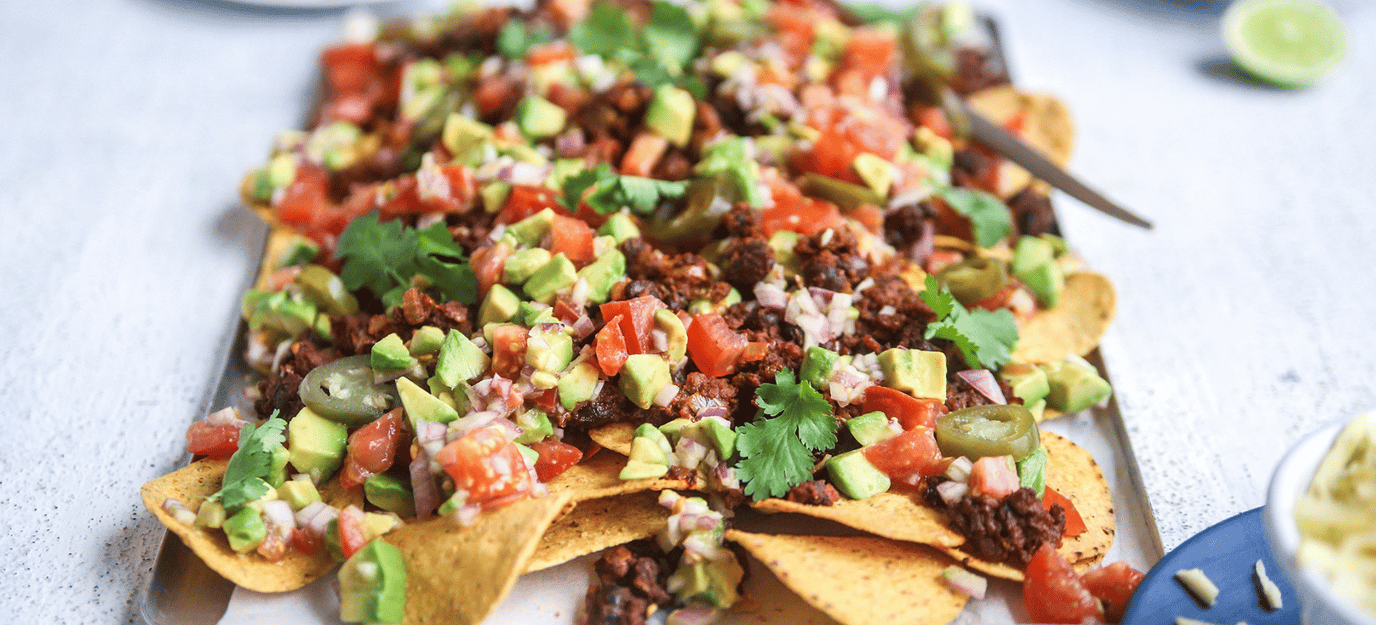 Classic nachos with savoury vegie mince