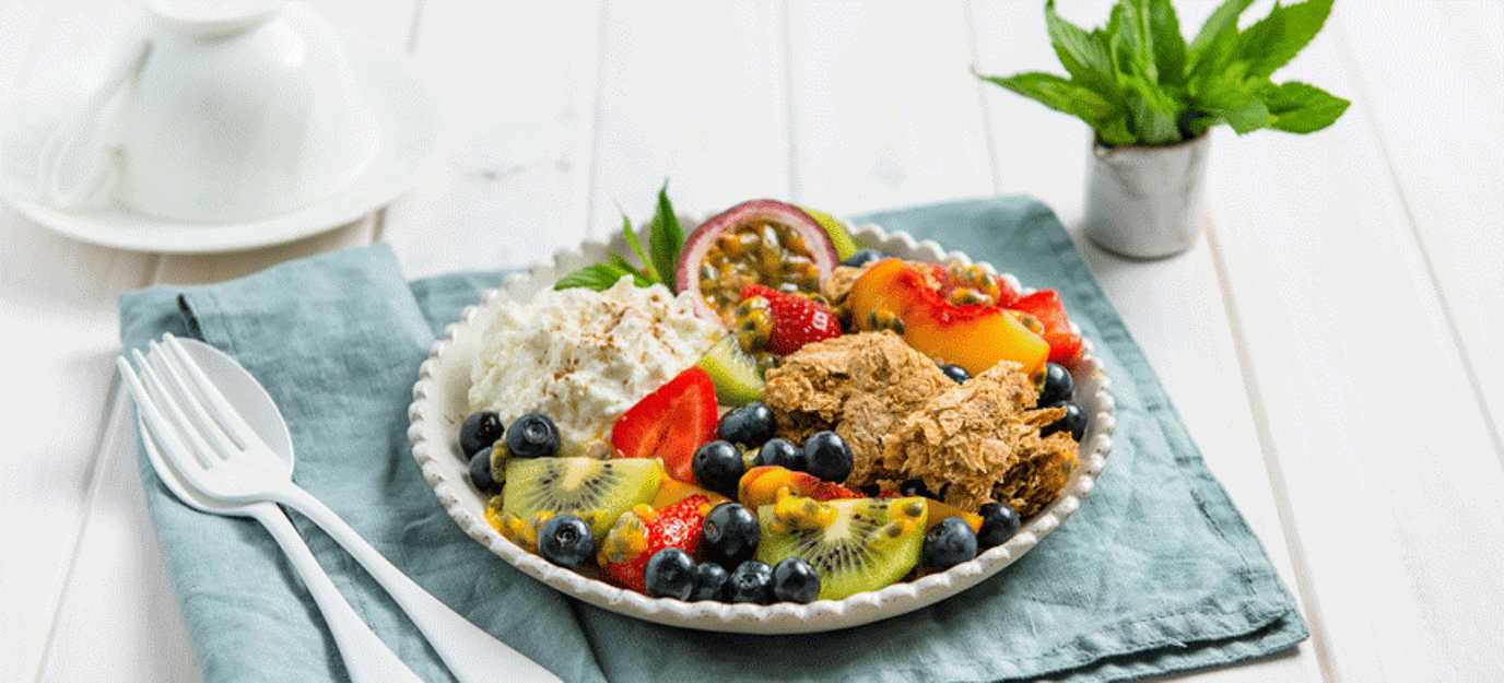 Rainbow fruit salad bowl