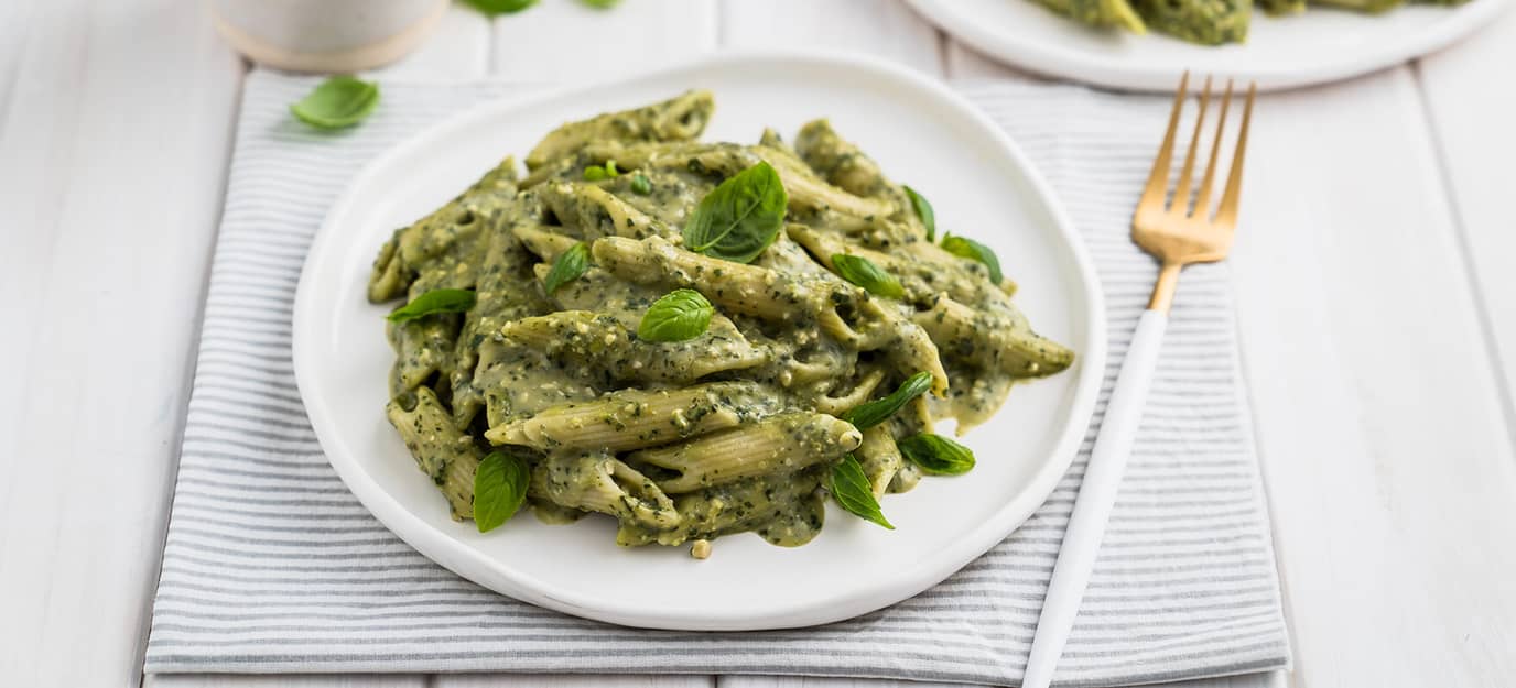 Vegan creamy pesto pasta