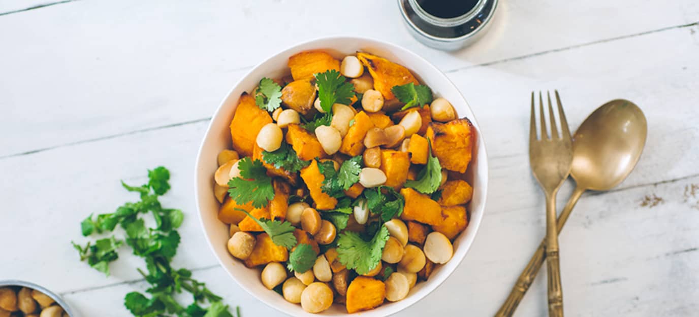 Roast sweet potato (kumara) and coriander salad