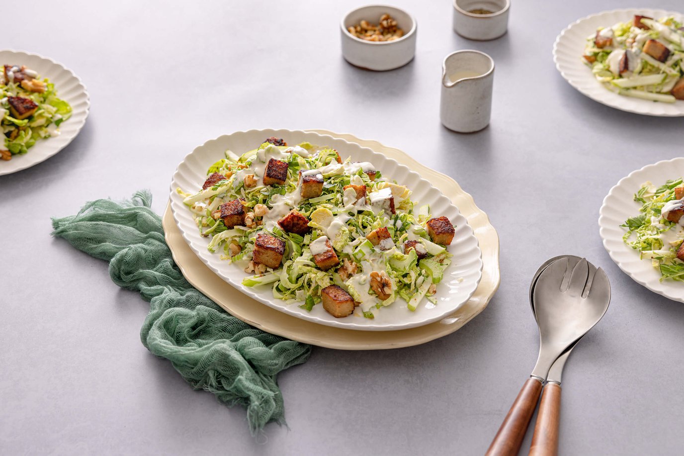 Shaved Brussel Sprouts Waldorf with Crispy Vegie Roast