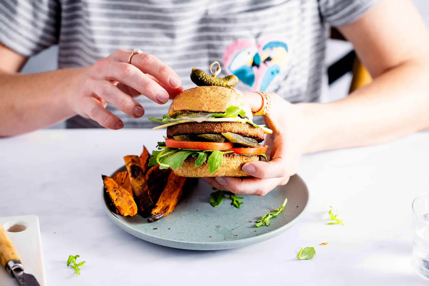 Classic Burger with Sweet Potato Wedges
