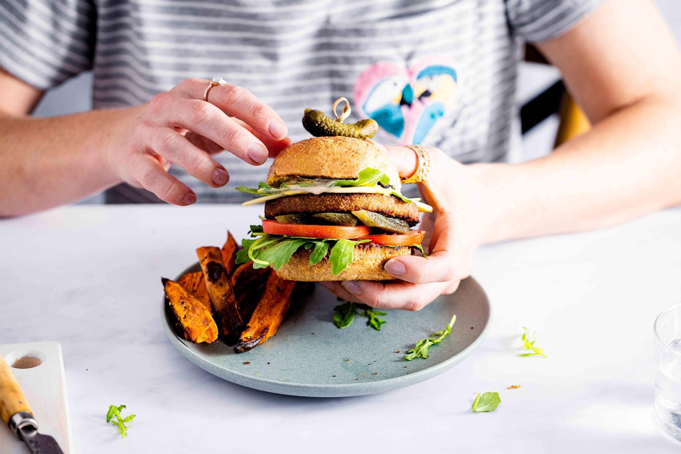 Classic Burger with Sweet Potato Wedges