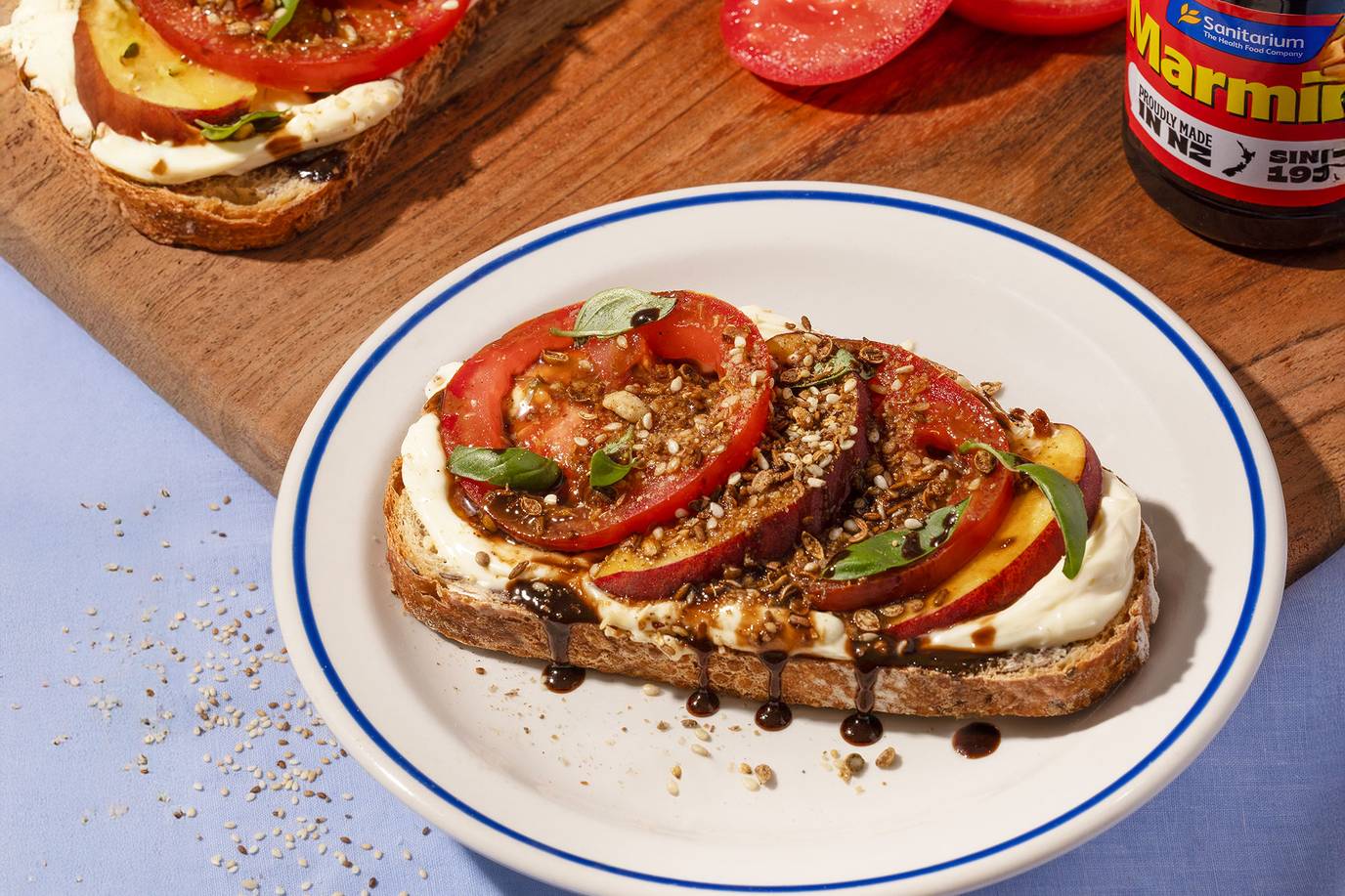 Tomato and Peach Marmite Toasts