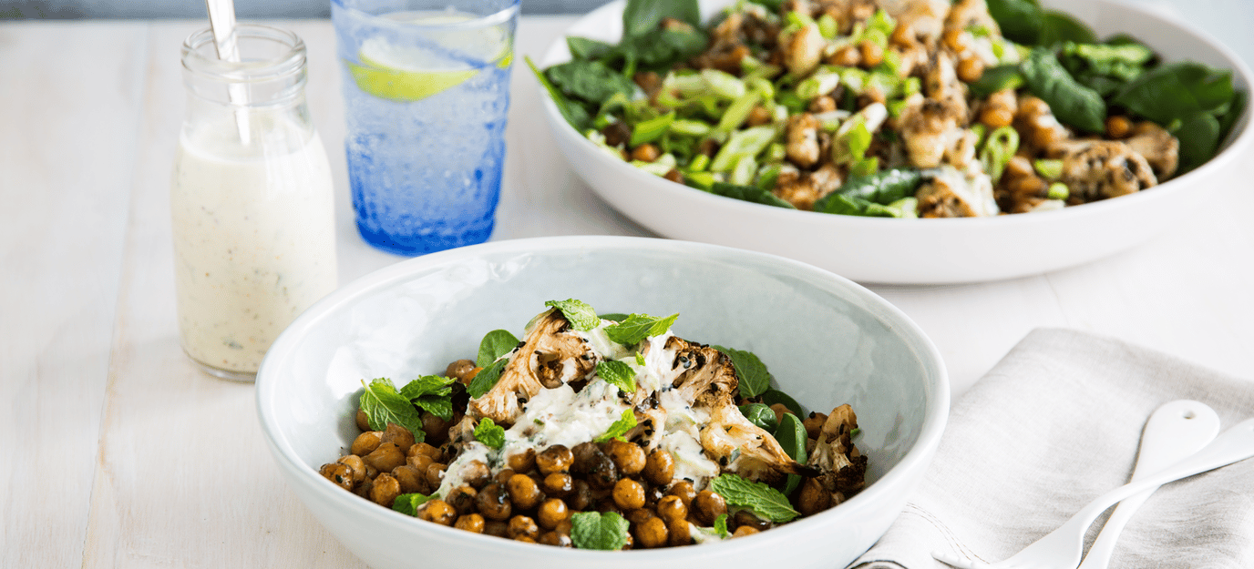 Roasted chickpea and cauliflower salad