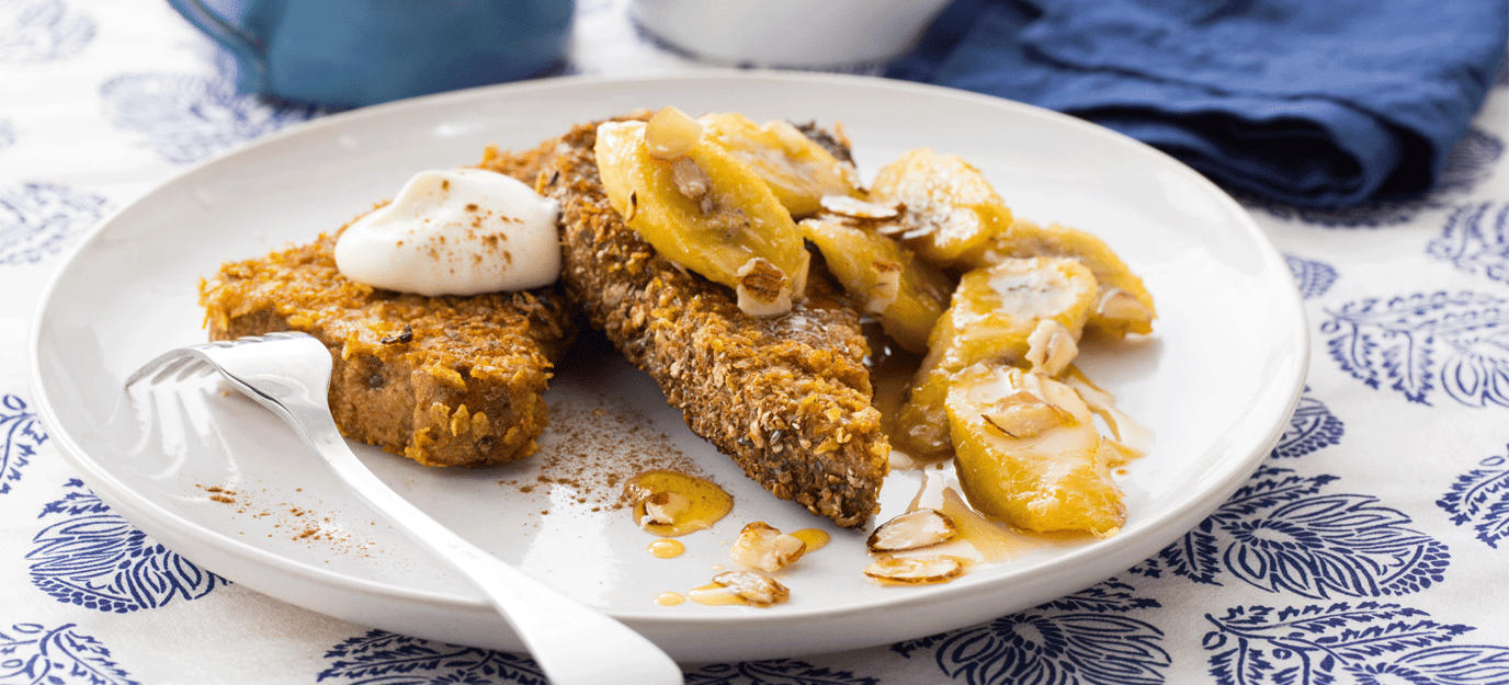 Skippy™ cornflake french toast with fried bananas