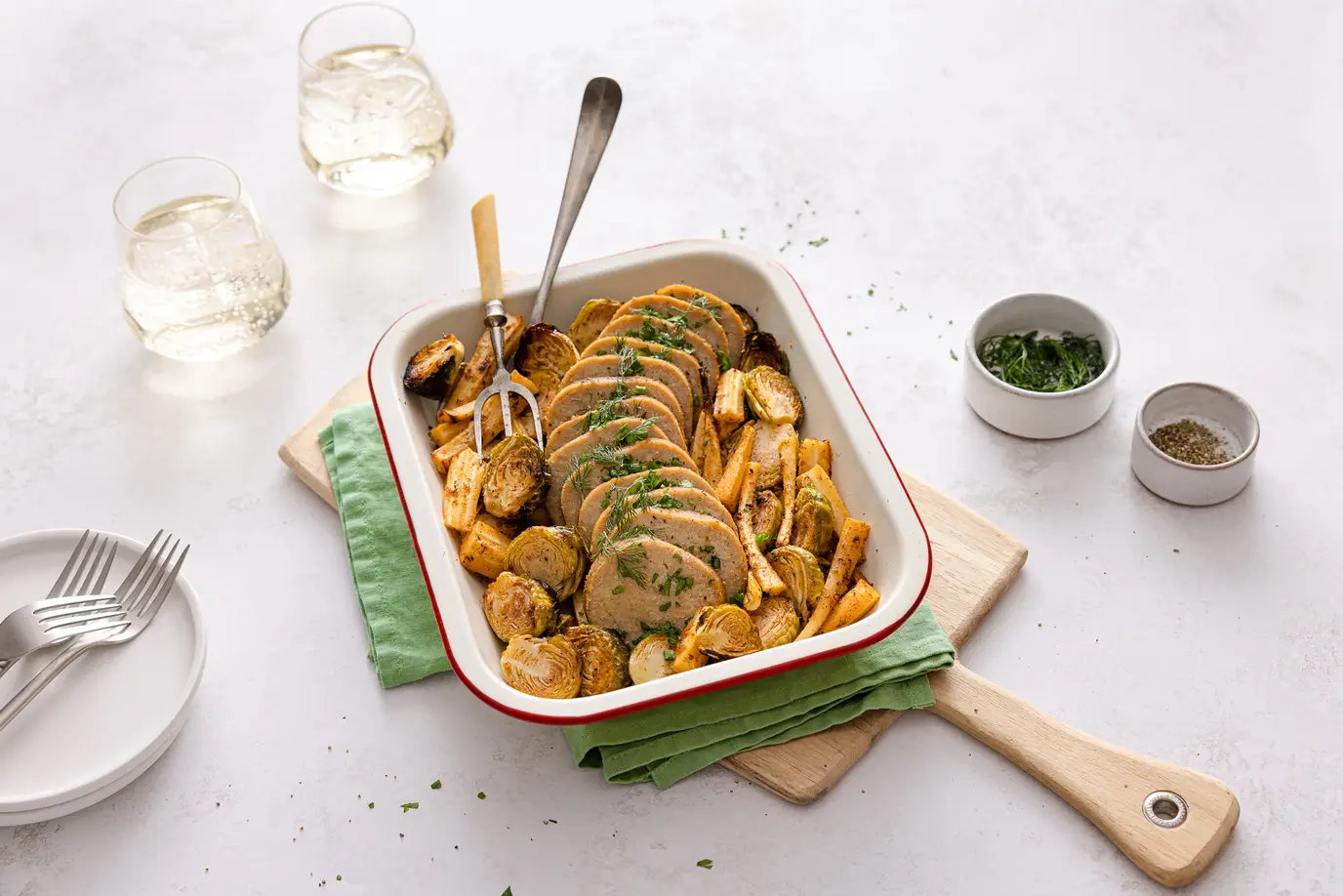 Lemon and herb vegie roast tray bake
