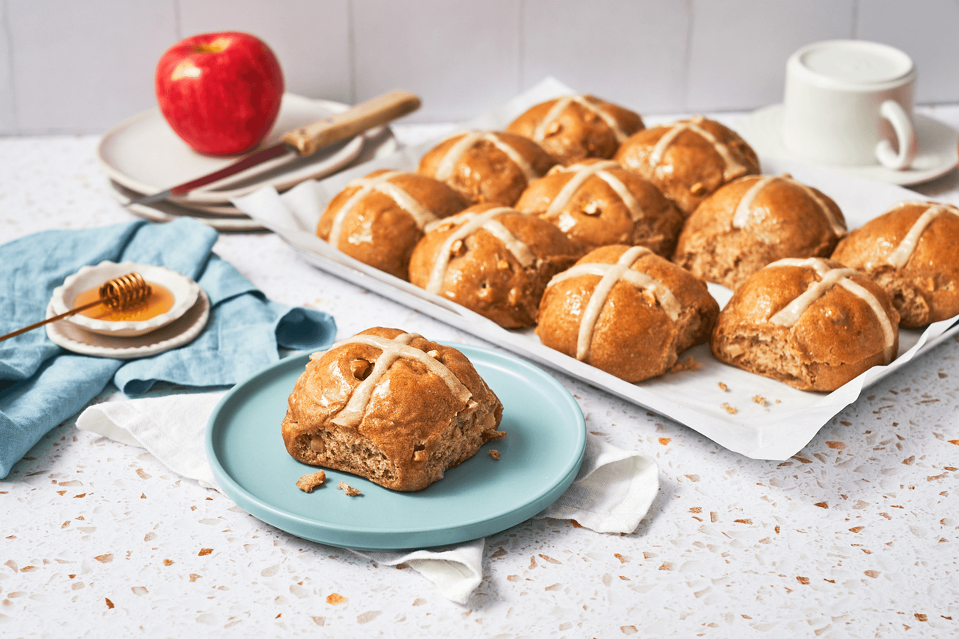 Cinnamon apple hot cross buns