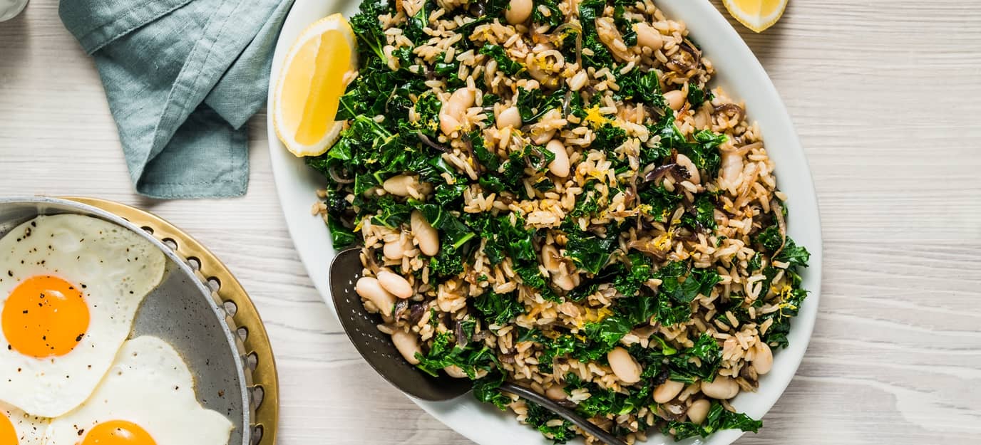 Caramelised onion & kale rice