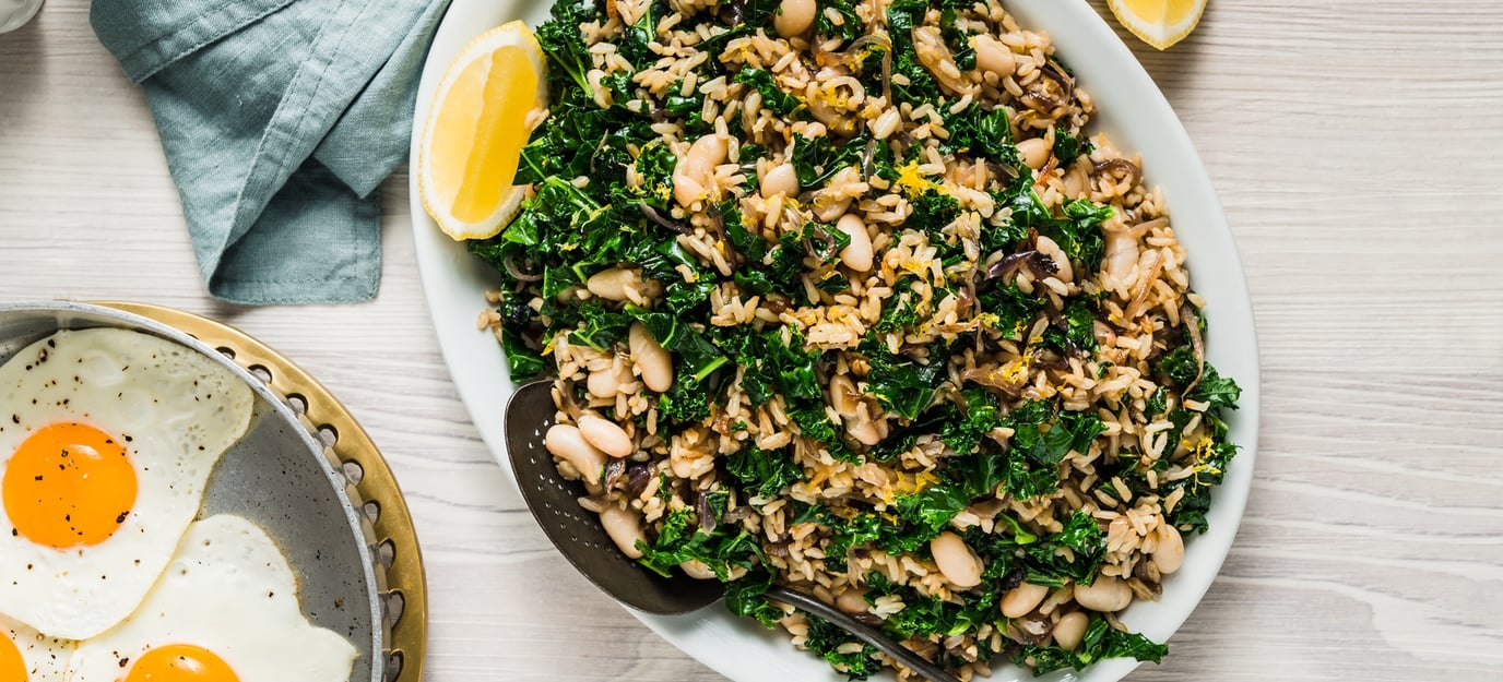 Caramelised onion & kale rice