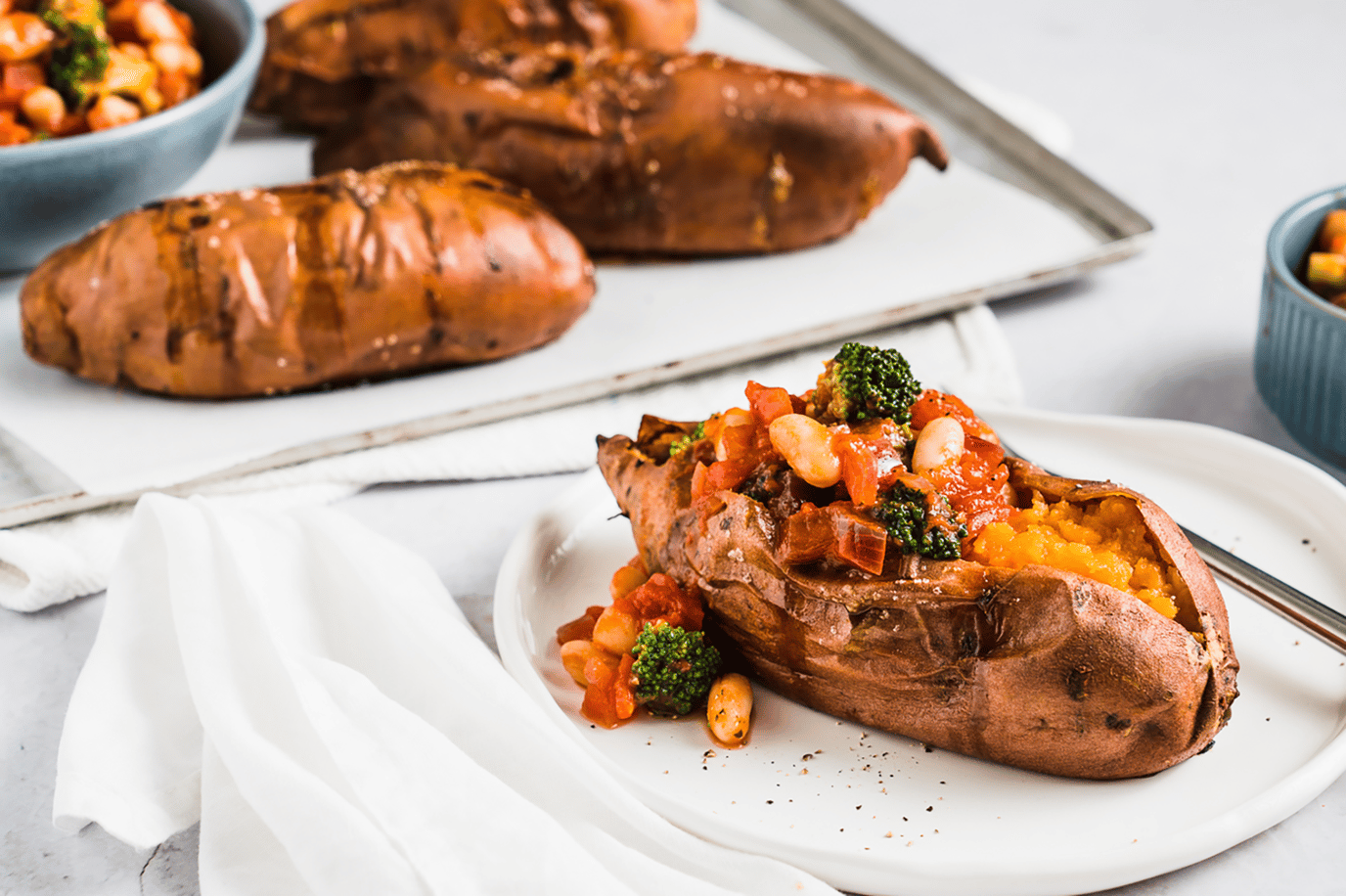 Roasted stuffed sweet potatoes
