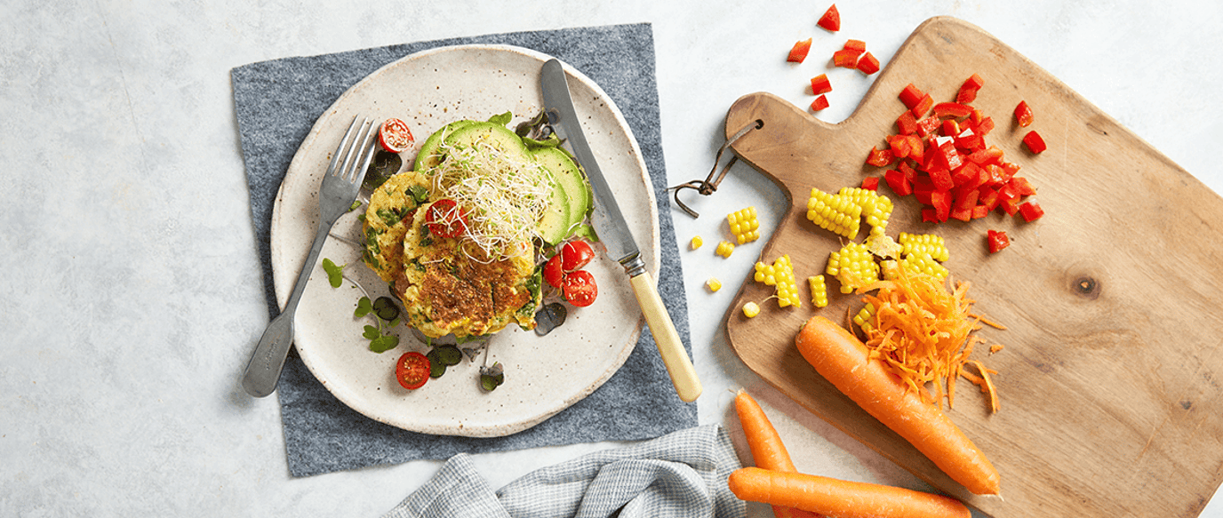 Veggie hash browns with avocado on toast