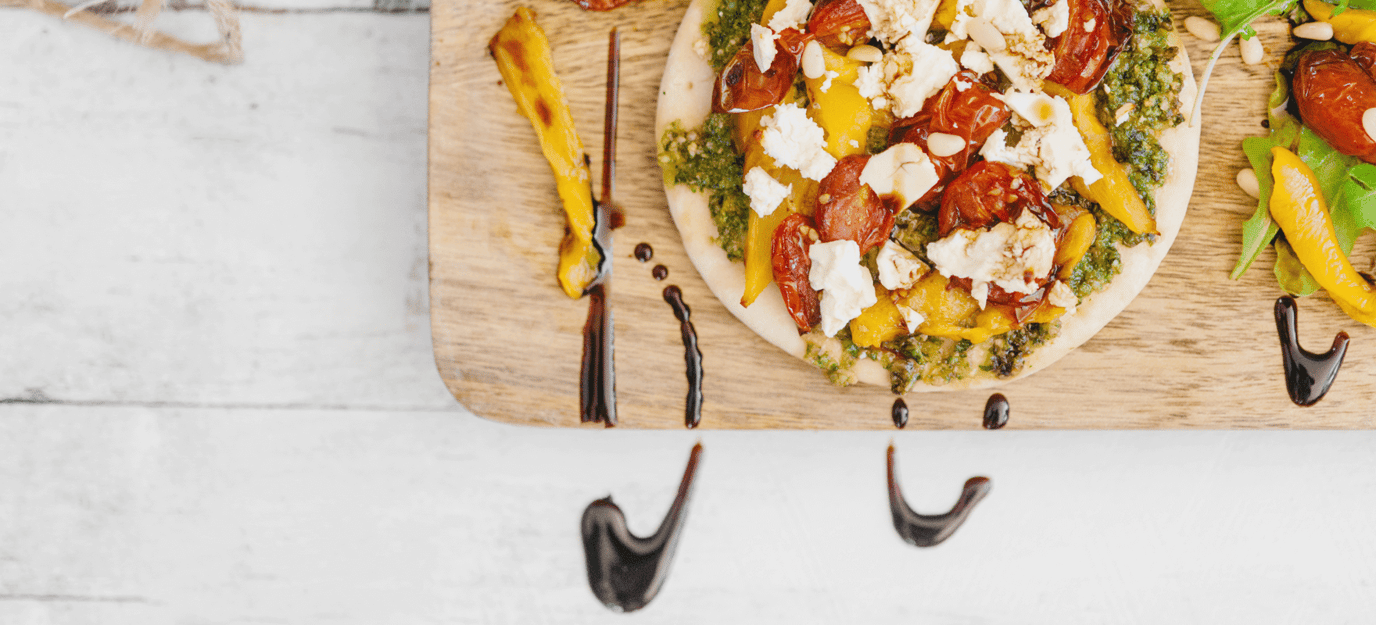 Roasted vegetable pesto pizzetta