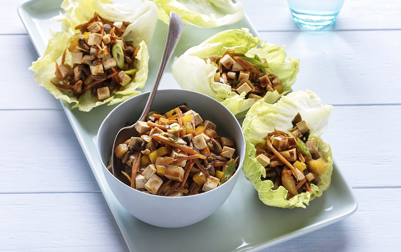 Mushroom and tofu san choy bau