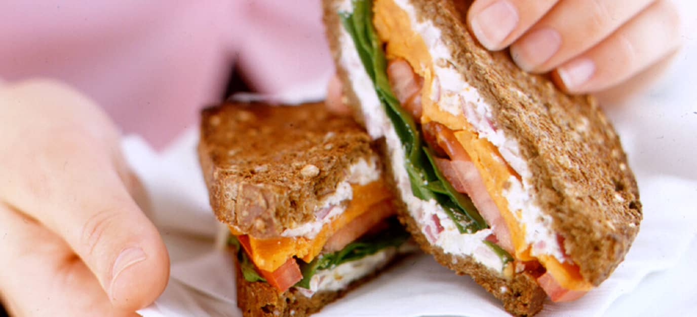 Toasted kumara ricotta and rye sandwiches