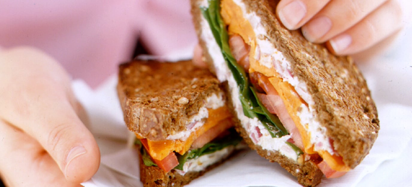 Toasted kumara ricotta and rye sandwiches