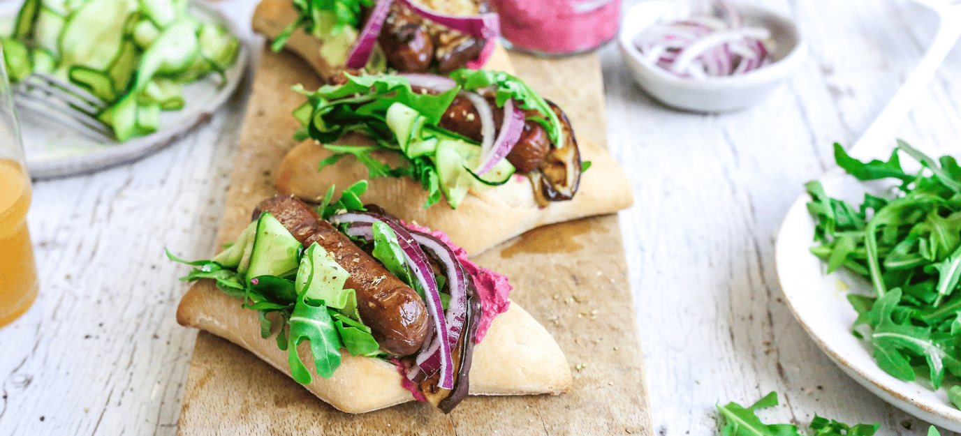 Mediterranean rolls with thick BBQ sausages