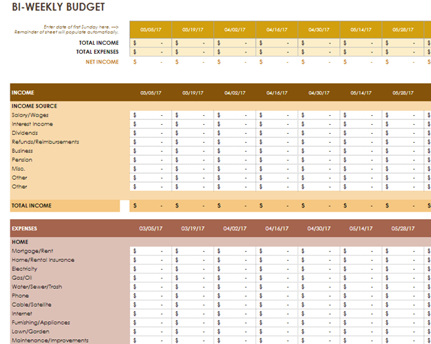  Smartsheet Bi-Weekly Budget