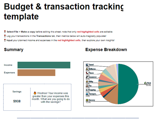 Budget and Transaction Tracking Template