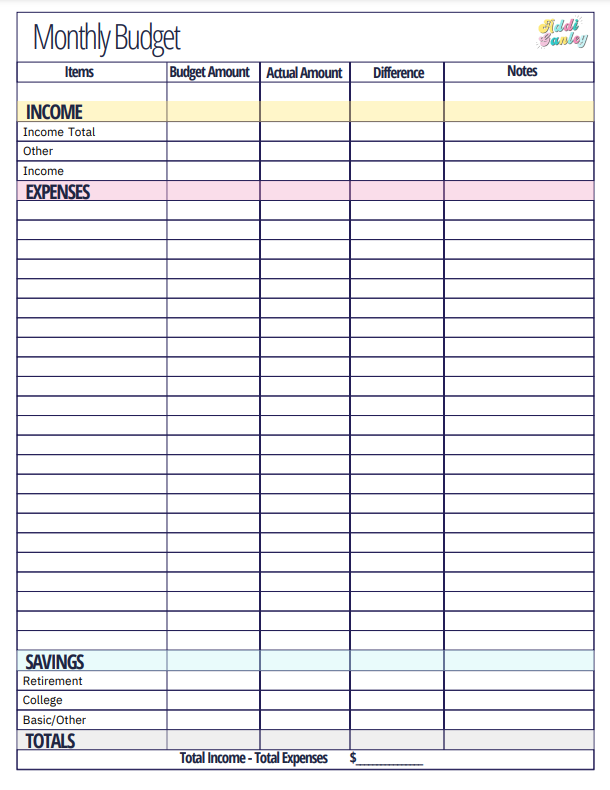 Addi Ganley (The Frugral Fanatic) Monthly Budget Template