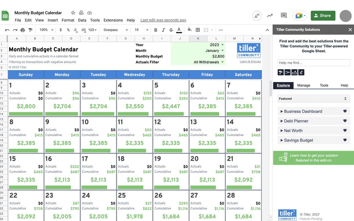 Monthly Budget Calendar