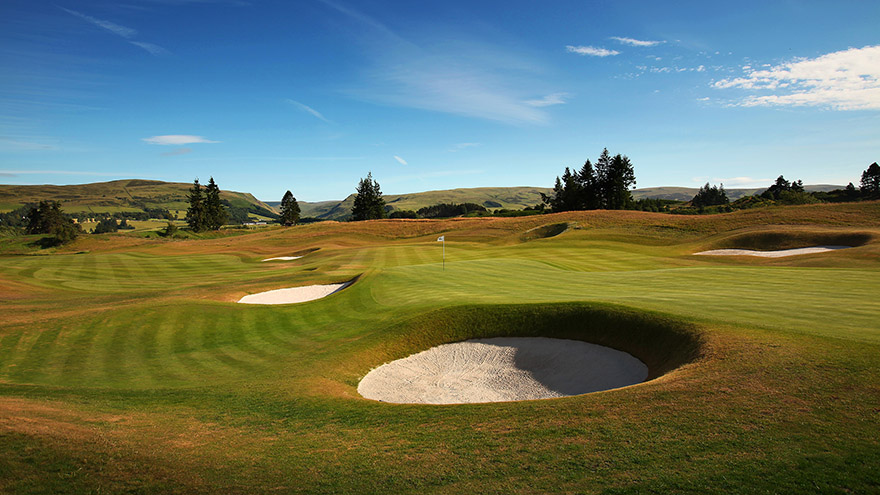 The beautifully manicured 18th hole at the Gleneagles PGA Centenary Course.