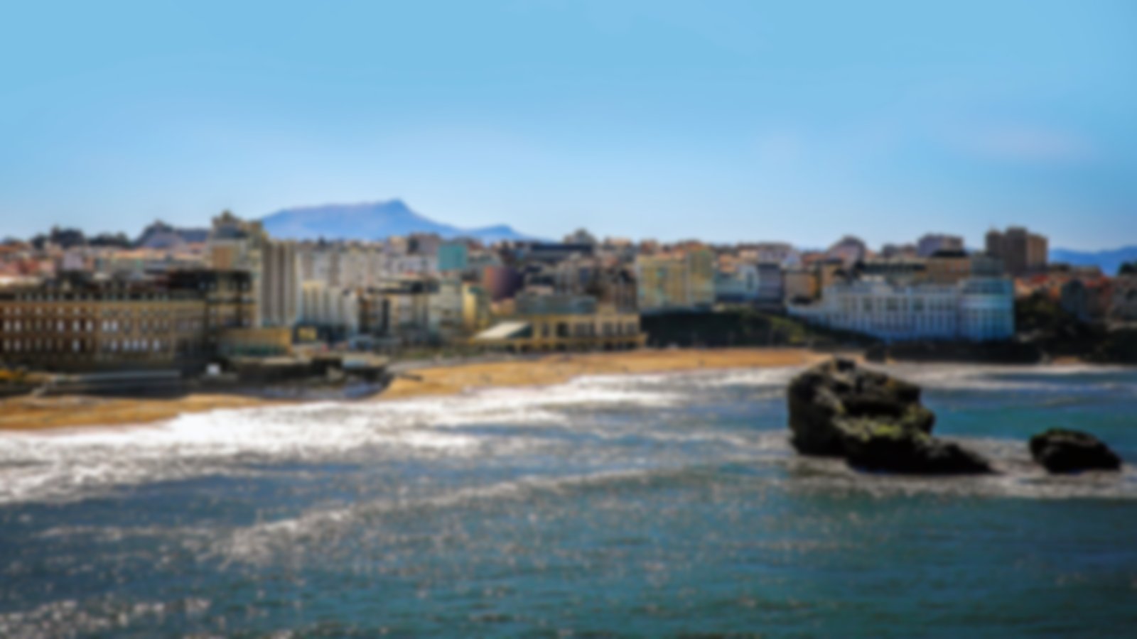Oceanside view of the beautiful Biarritz beach.