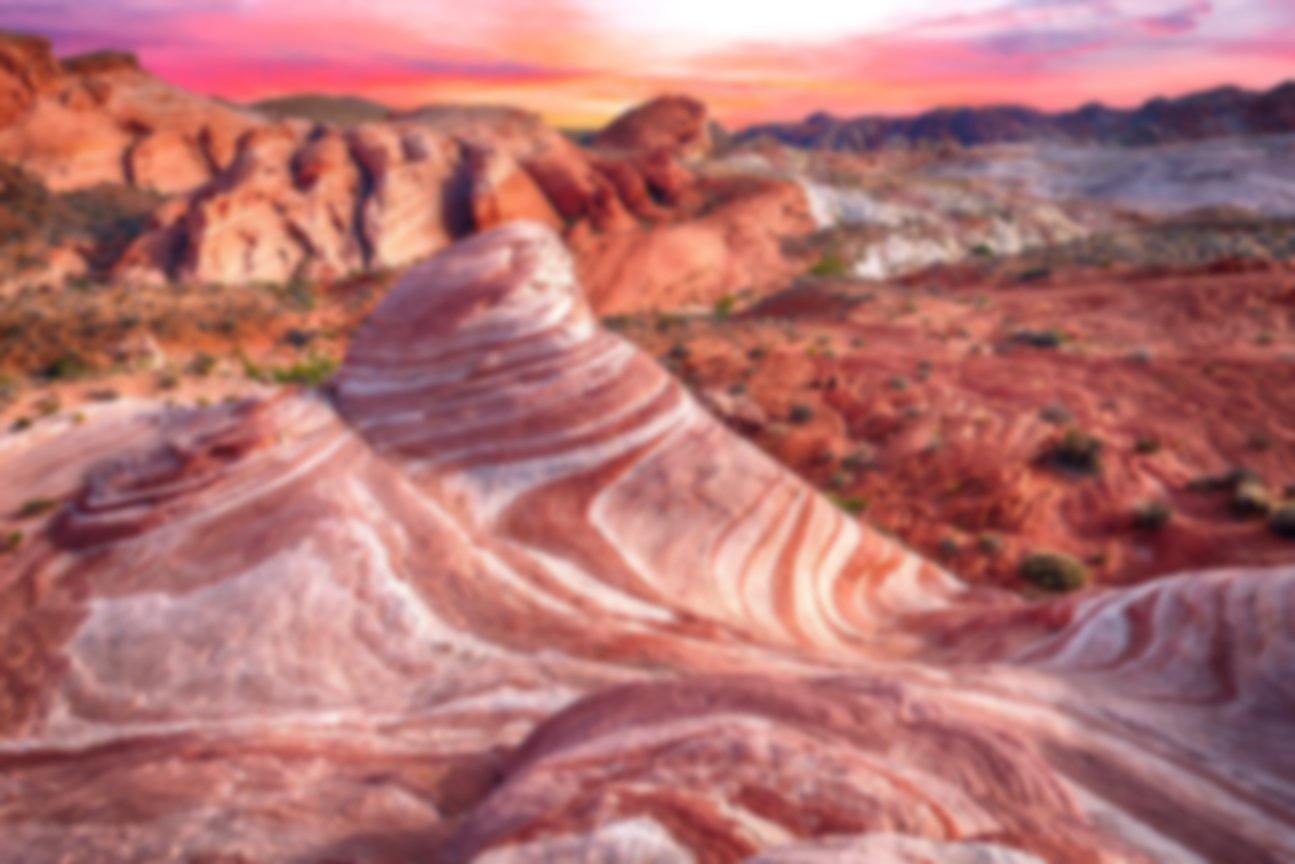 Valley of Fire in Nevada with pink hues in the sky