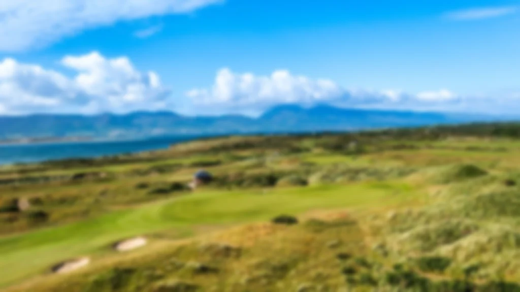 Scenic view of Dooks Golf Club with undulating fairways and distant mountains.