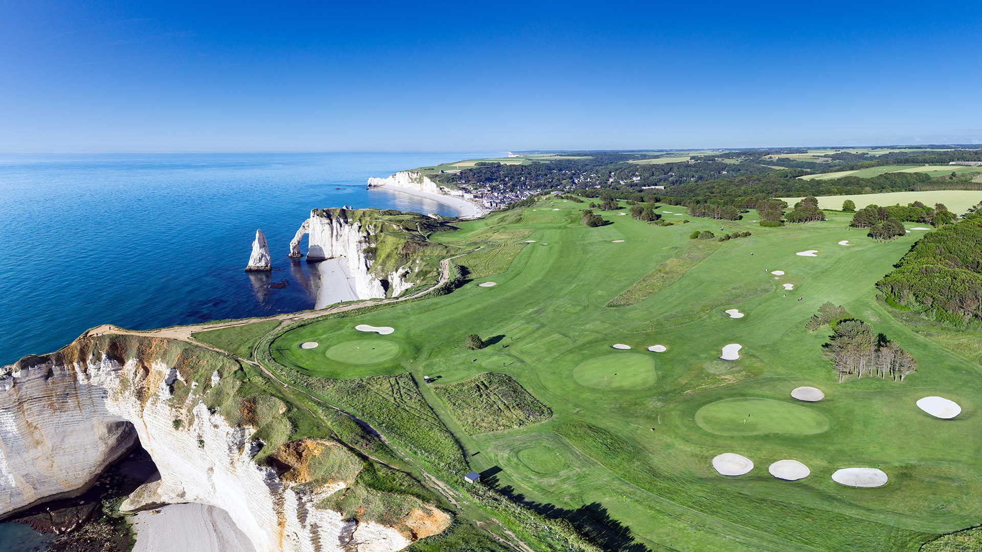 Aerial view of the spectacular Golf d'Etretat links.