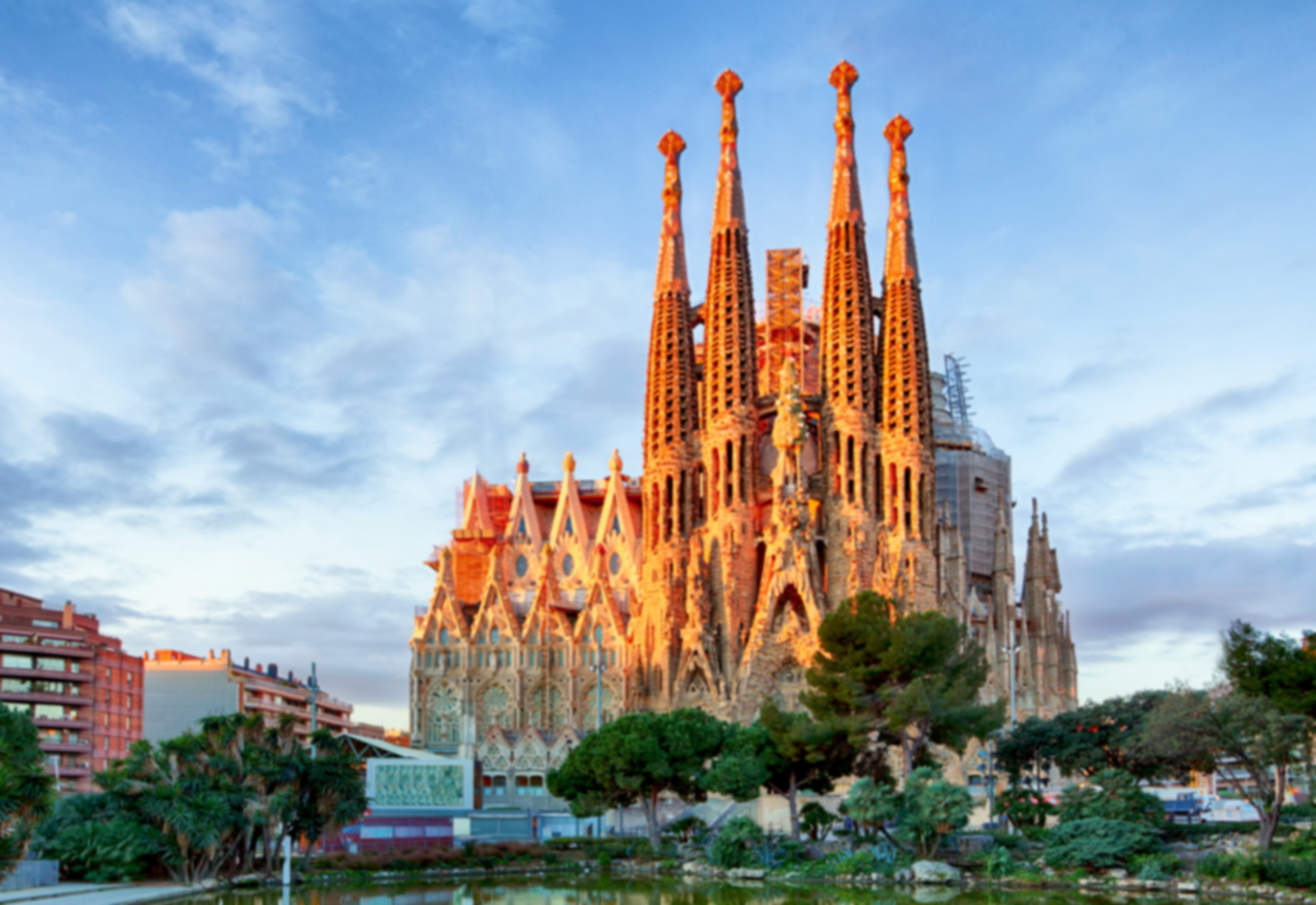 A view of the Sagrada Familia at sunset