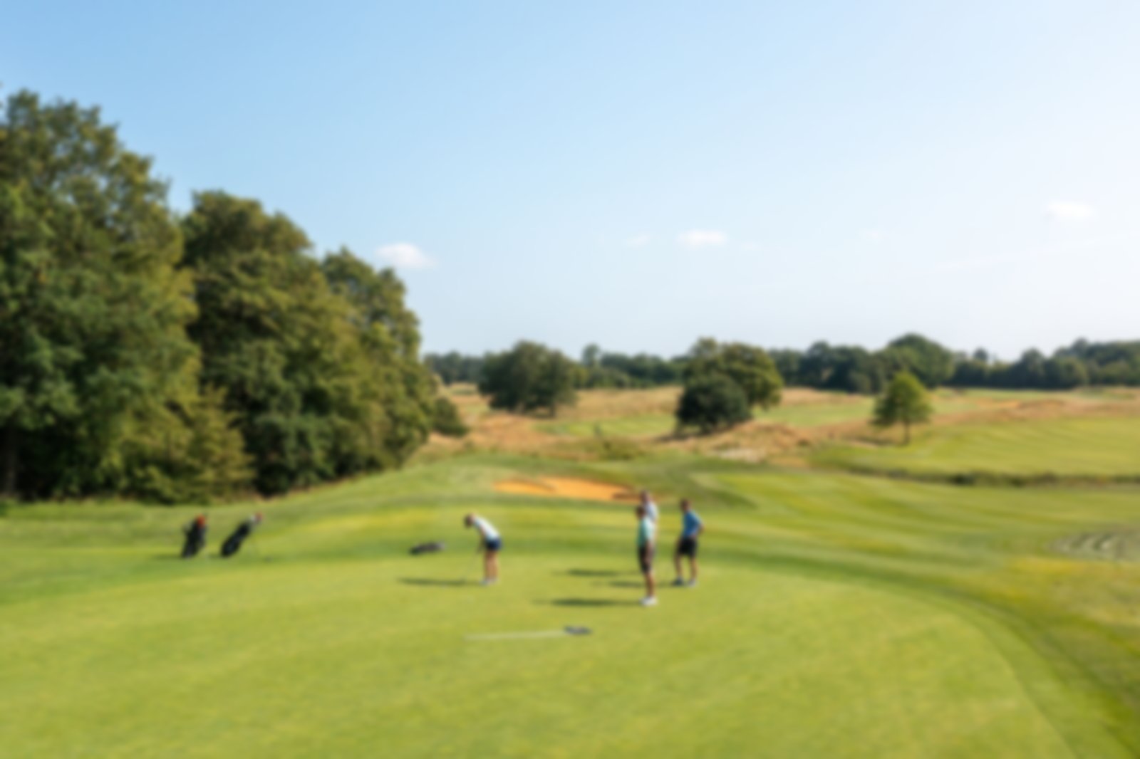 Mixed group of golfers putting