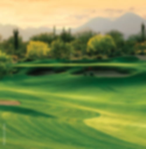 Large bunkers protect the greens large mountain range in the background
