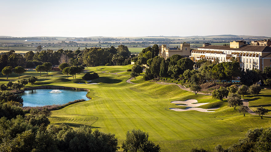 The wide fairways of Barcello Montecastillo with blue skies above