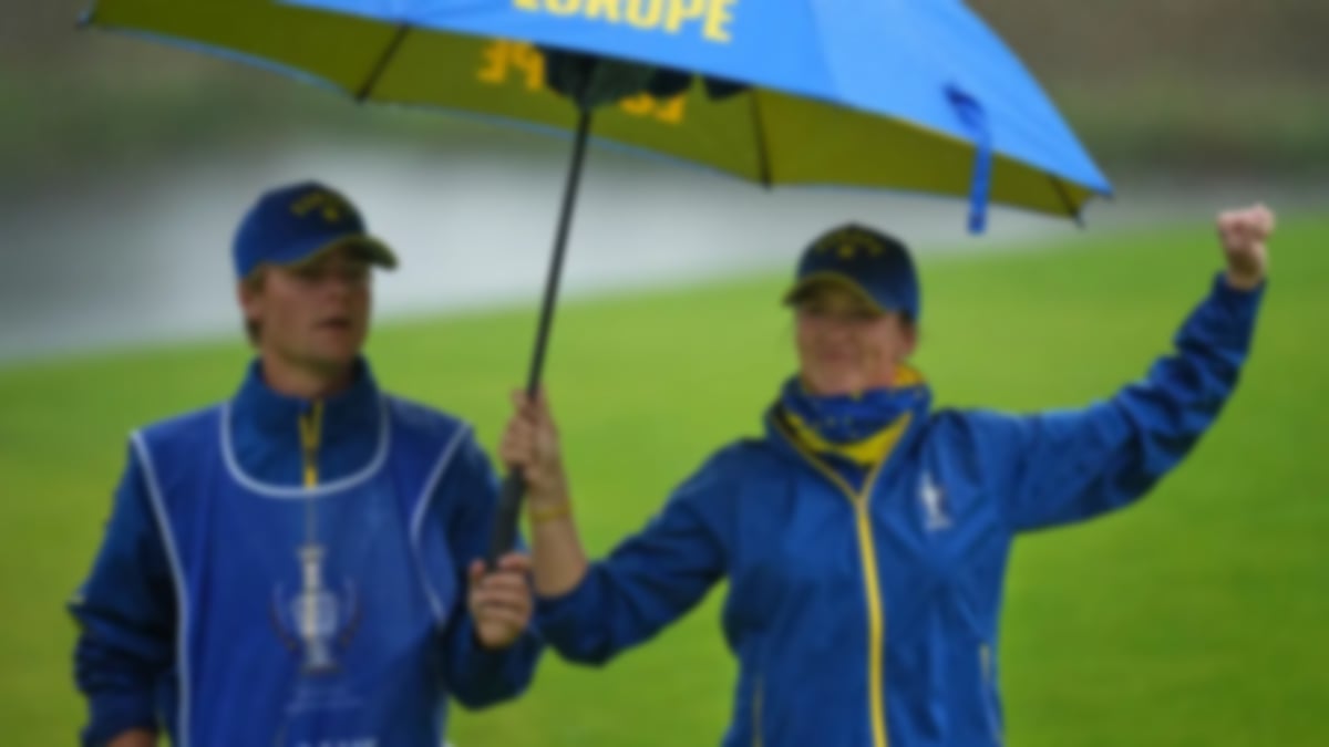 Linn Grant celebrating at the 2026 Solheim Cup