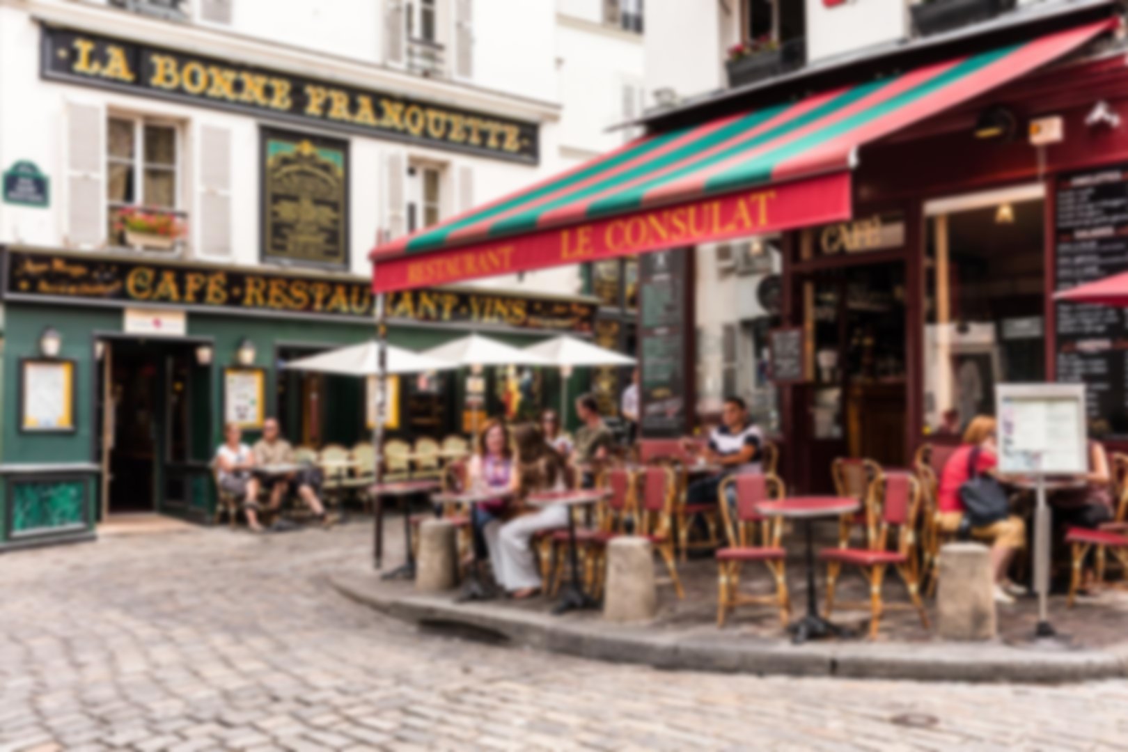 French restaurant and cafe on cobbled street