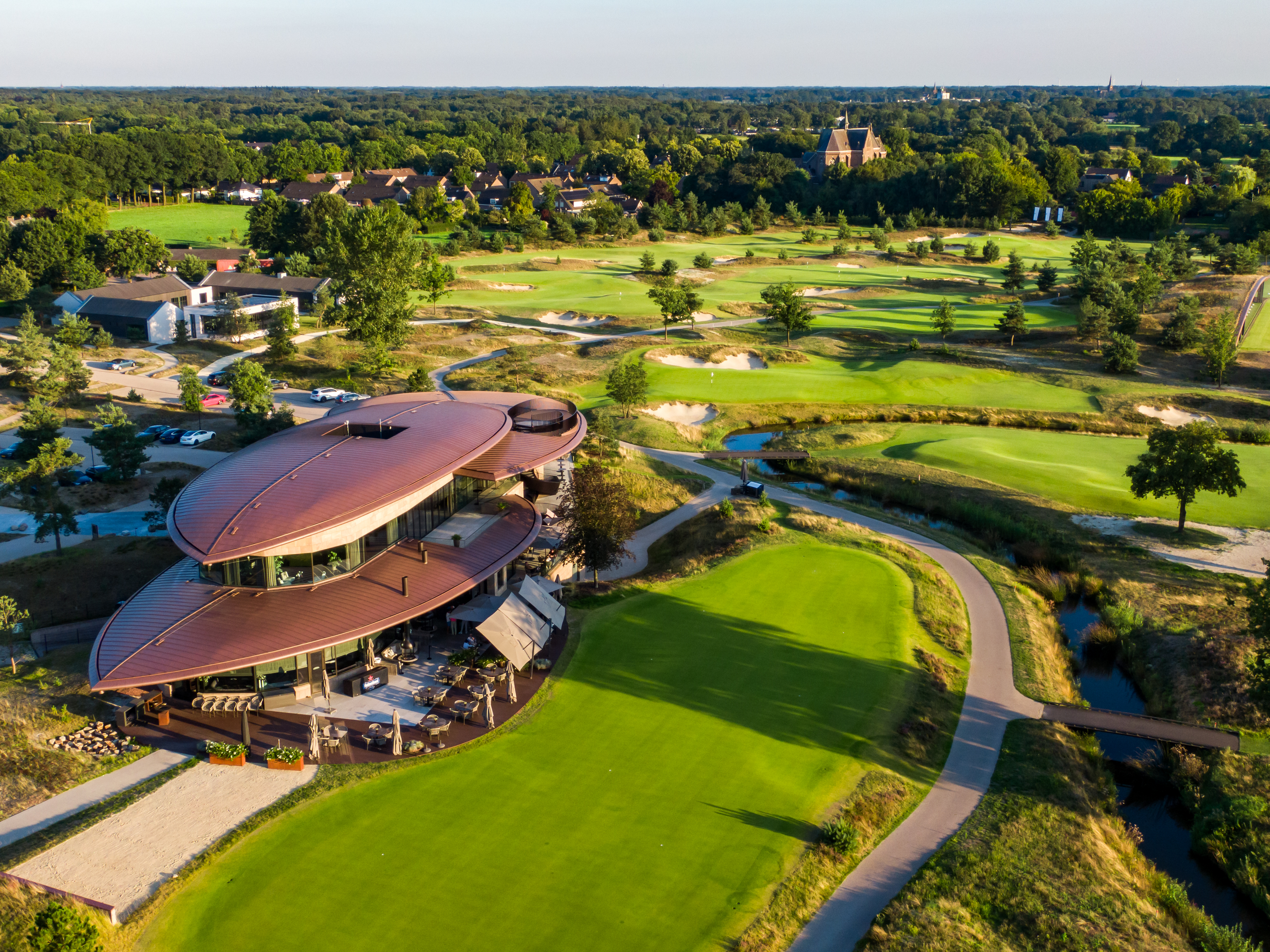 An aerial shot of the Bernardus Golf Clubhouse
