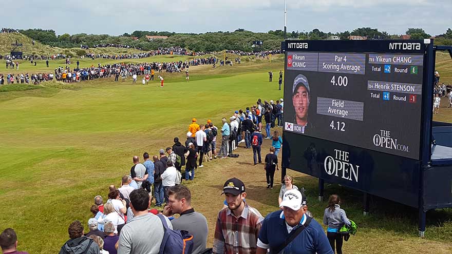 Player in the distance takes his shot at The Open