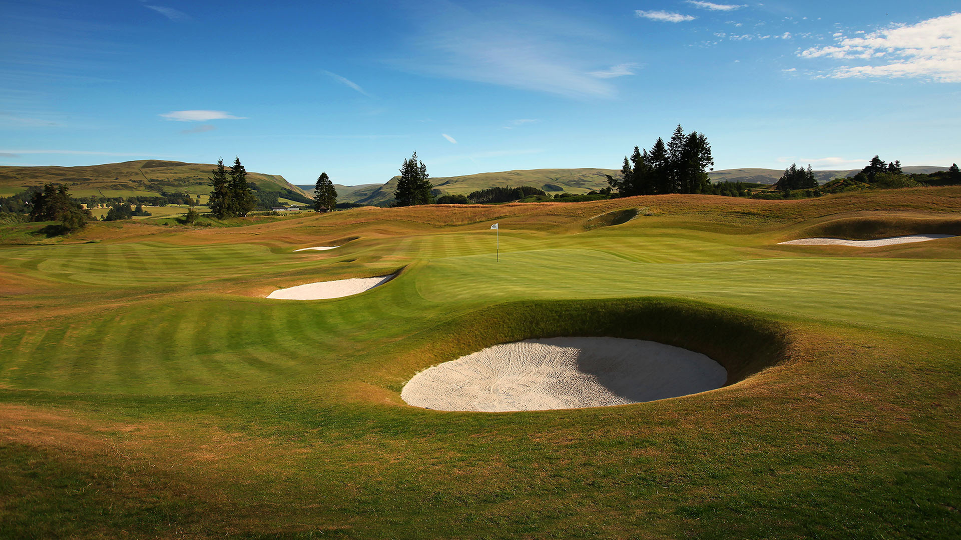 The beautifully manicured 18th hole at the Gleneagles PGA Centenary Course.