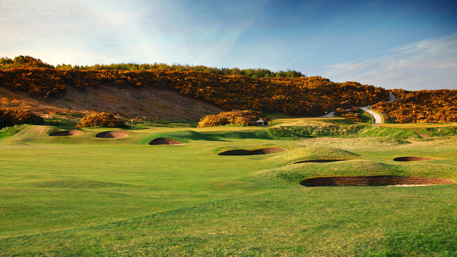 Numerous pot bunkers at the famous Royal Dornoch Golf Club.