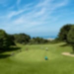 Large green played by a four-ball with blue skies