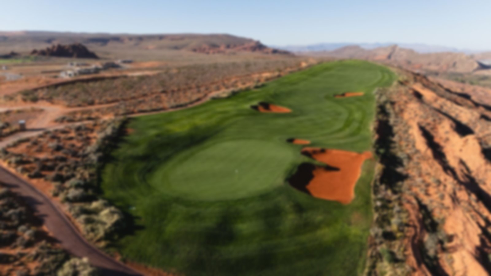 Copper course fairway with scenic background 