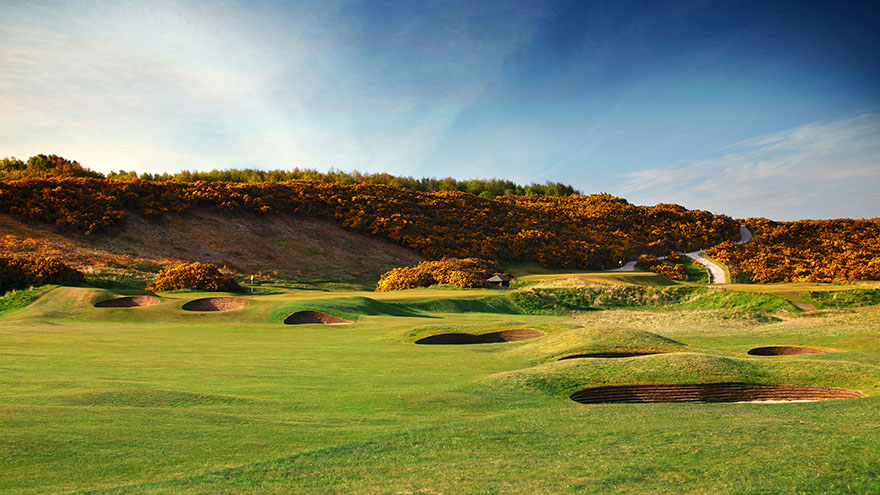 Numerous pot bunkers at the famous Royal Dornoch Golf Club.