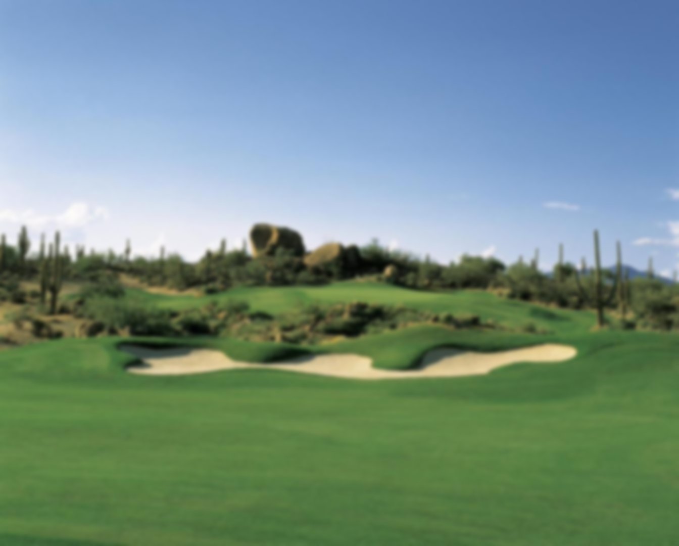 Elevated green with large rock behind the green 