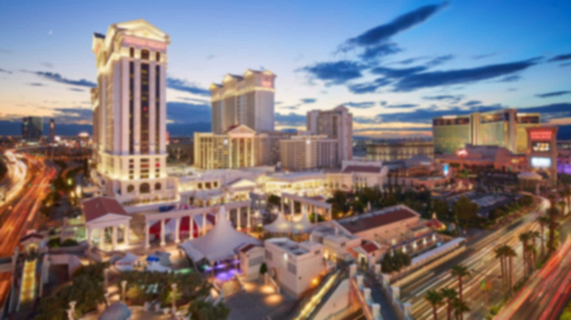 Exterior shot of Caesars Palace Resort & Casino at night