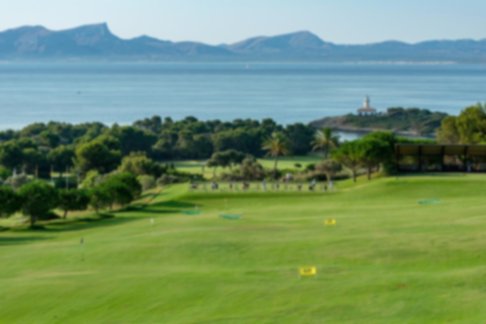 A shot of golfers on the driving range