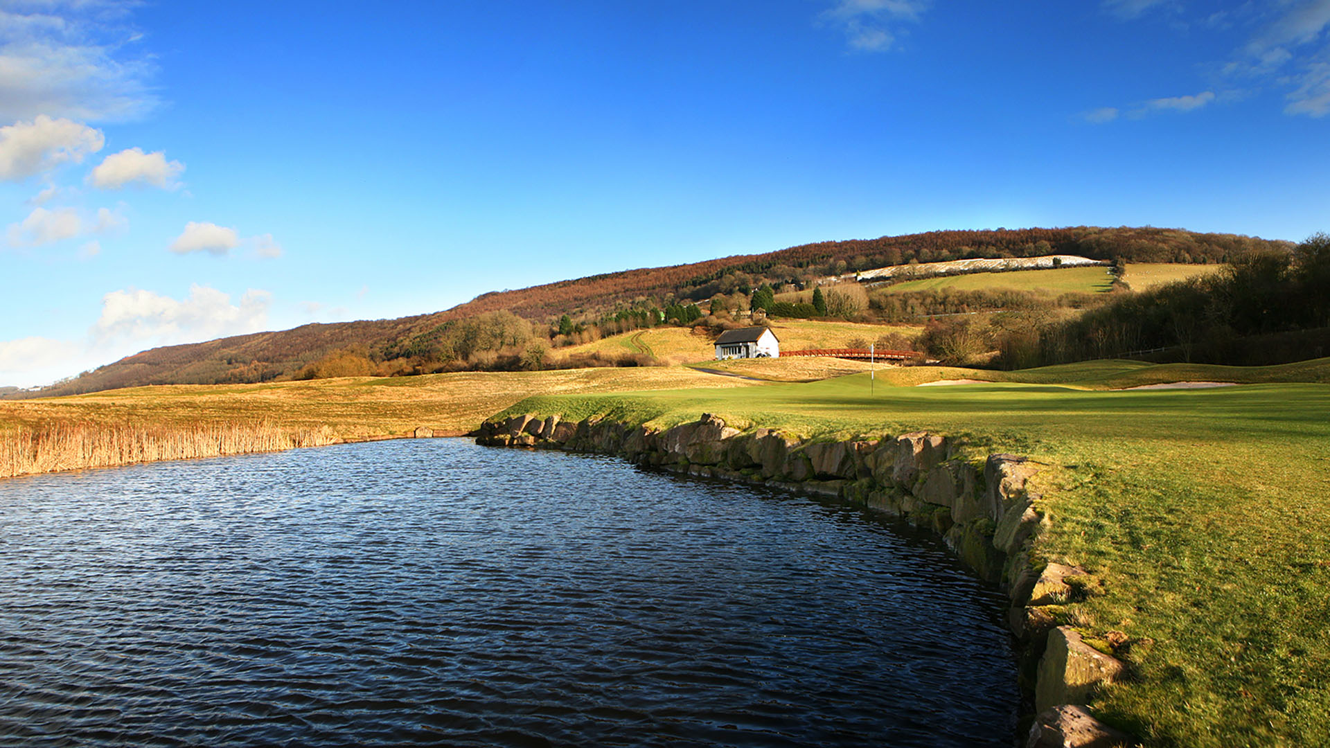 The superb water fronted 14th hole at Celtic Manor's Twenty Course.