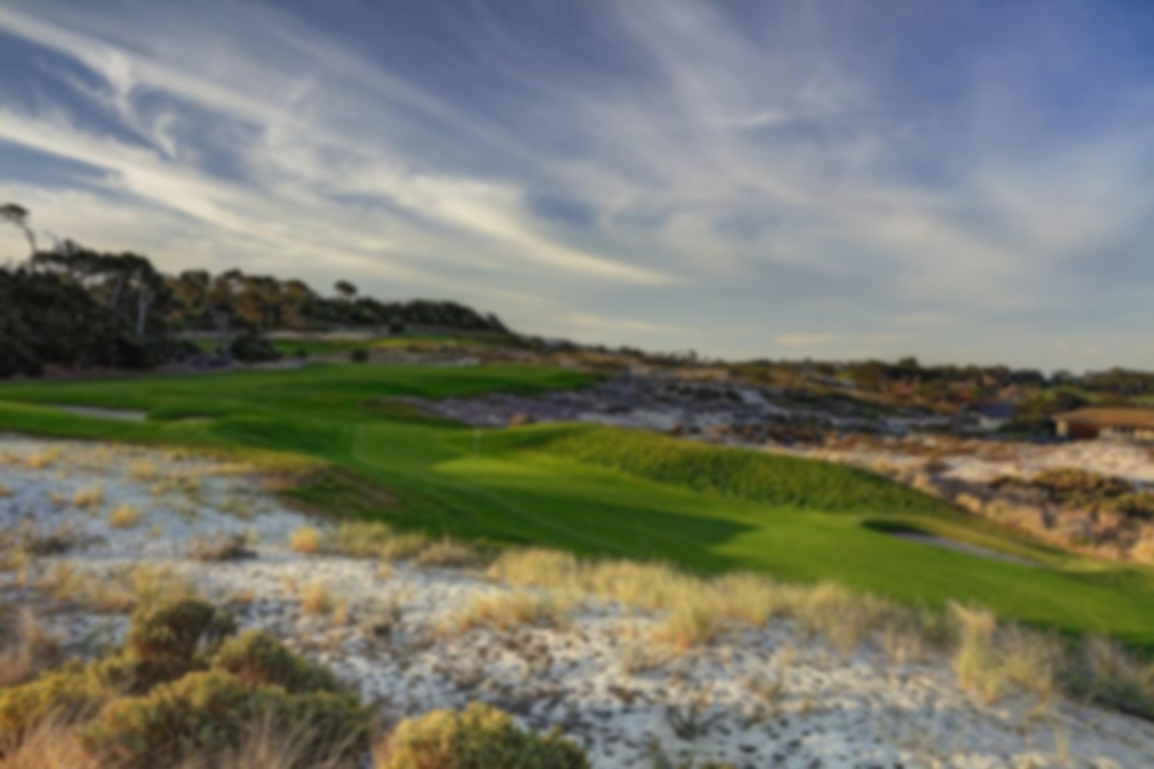 Gorgeous green very thin and long with waste areas to both sides of the bunker 